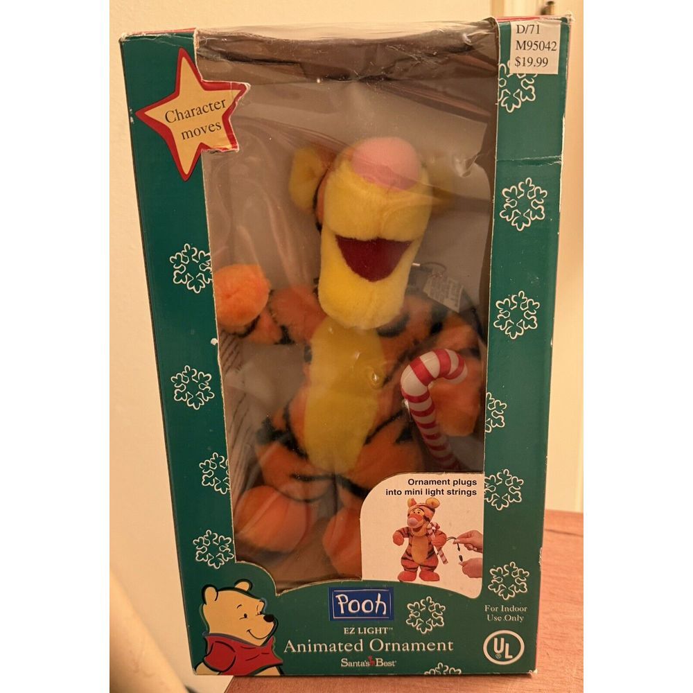 Vintage 1998 Santa's Best EZ Light Animated Ornament 11 inch Tigger Open Box